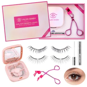 Dual Magnetic Eyelashes, Magnetic Eyelashes without Eyeliner 4D Natural Look Reusable Easy to Wear, Soft Magnets False Eyelashes with Applicator No Glue