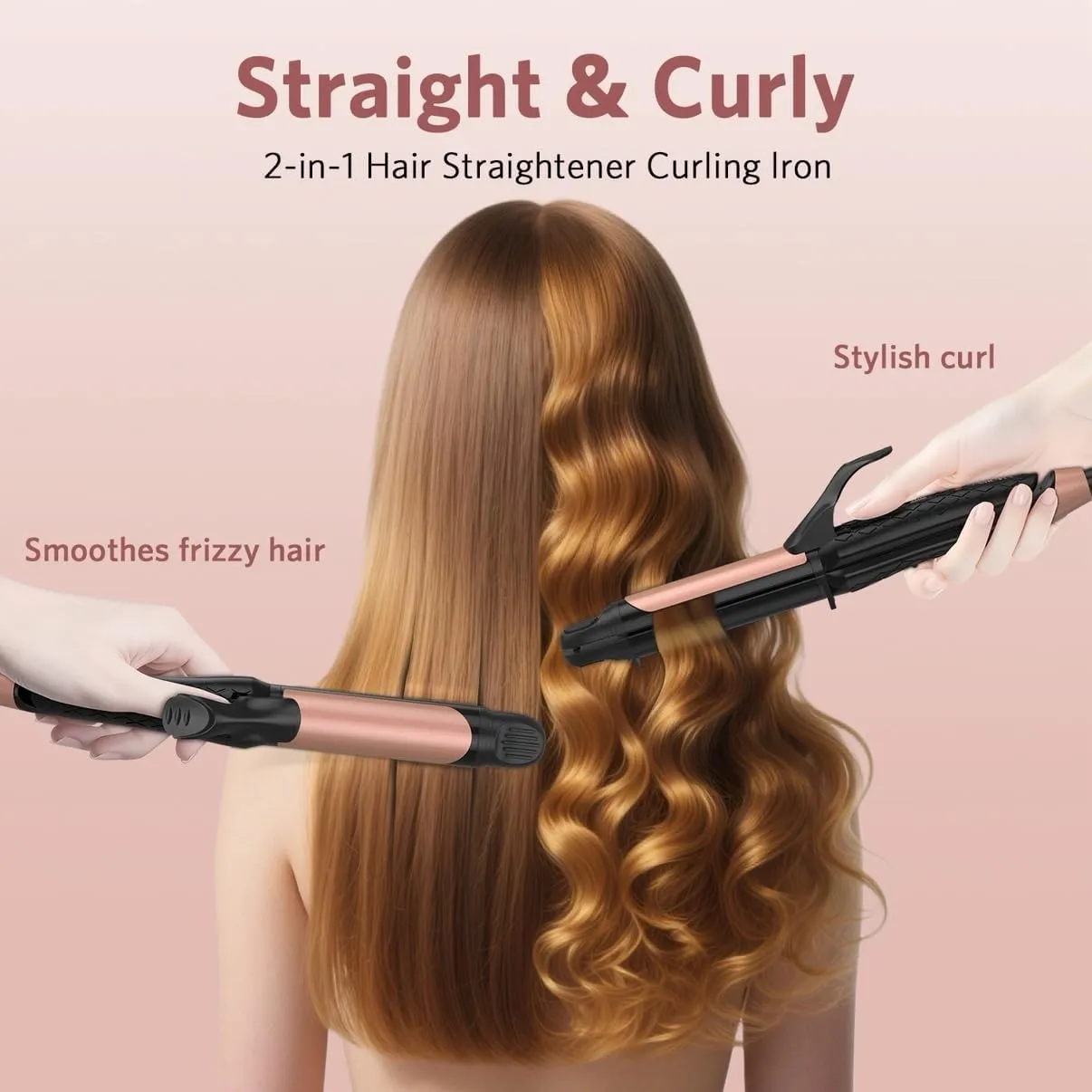 Dual Voltage Curling Iron, 2-in-1 Travel Curling Iron, 1 inch Dual Voltage Hair Straightener, European Travel for Women (Black)