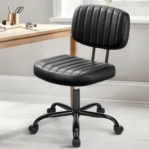 DUMOS Armless Home Office Chair Ergonomic Desk with Comfy Low Back Lumbar Support, Height Adjustable PU Leather Computer Task with 360° Swivel Wheels, for Small Space, Kids and Adults, Black