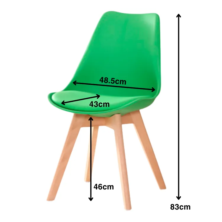 Eames Style Dining Chairs Green with padded seat