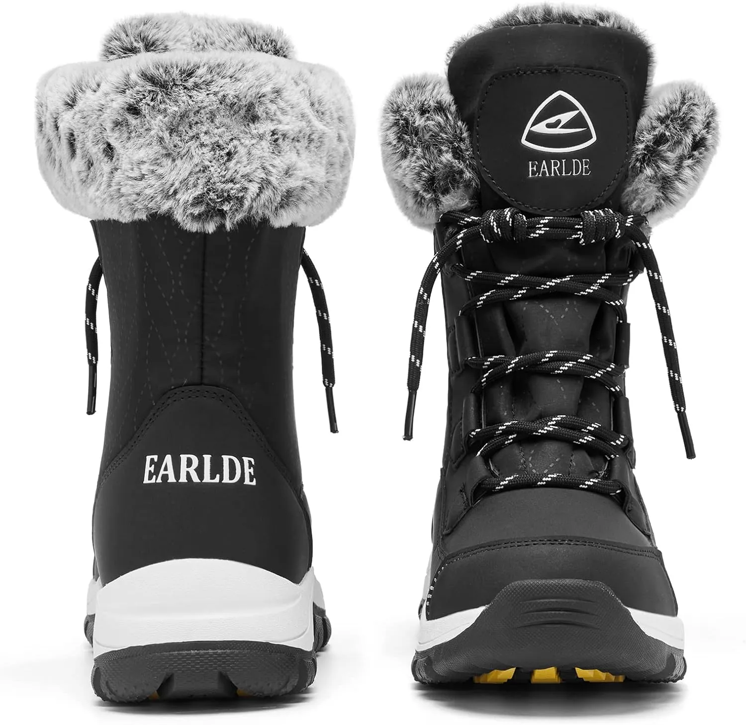 EARLDE Women’s Snow Boot With Waterproof Lace Up Mid-Calf Outdoor Winter Deep Tread Rubber Sole