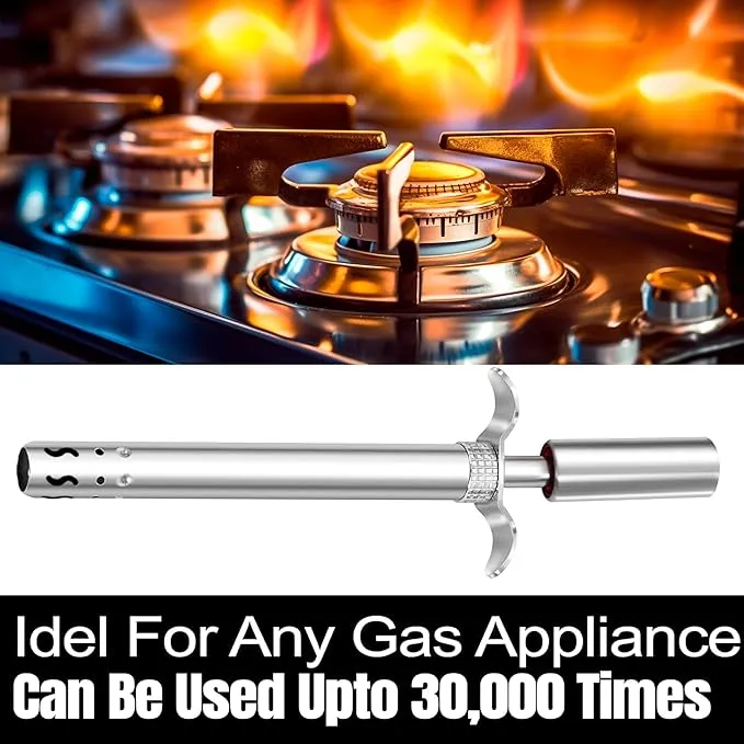Easy Grip Premium Waterproof Stainless Steel Matt Finish Regular Gas Lighter for Gas Stove, Restaurants & Kitchen Use - Silver