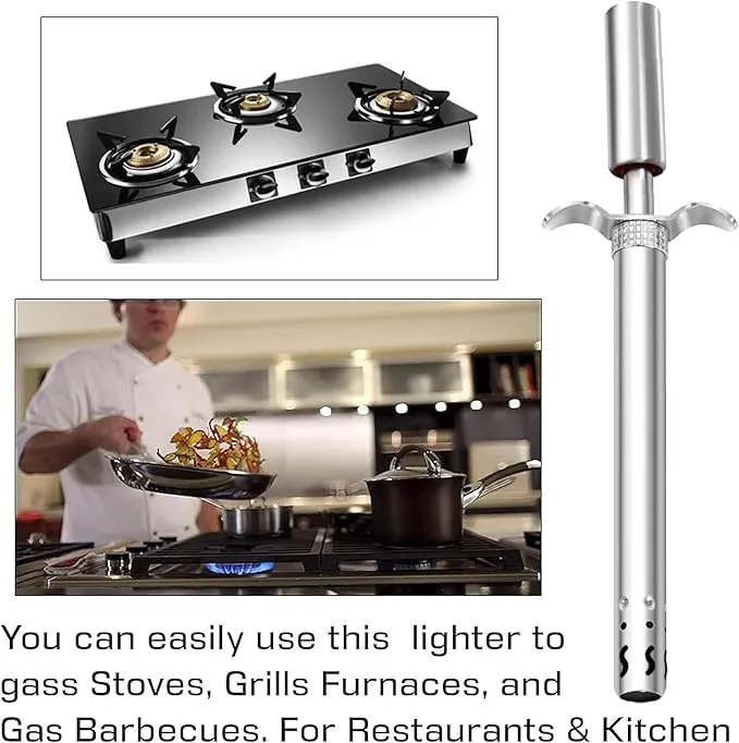 Easy Grip Premium Waterproof Stainless Steel Matt Finish Regular Gas Lighter for Gas Stove, Restaurants & Kitchen Use - Silver