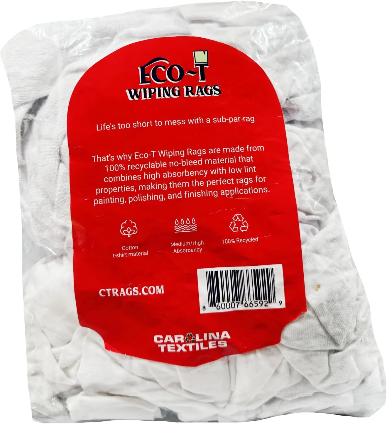 Eco-T Paint Rags - White T-Shirt Material, 100% Recycled, Eco-Friendly, High Absorbency, Low Lint, Low-Cost, Painting and Cleaning Cloth (1 Lb Bag)