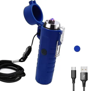 Electric Lighter Rechargeable, Waterproof Lighter Plasma Lighter with Flashlight Windproof ARC Lighter Flameless for Camping Hiking(Blue)