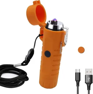 Electric Lighter Rechargeable, Waterproof Lighter Plasma Lighter with Flashlight Windproof ARC Lighter Flameless for Camping Hiking(Orange)