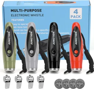 Electronic Whistles 4 Pack, Loudest Electric Whistles 3 Tones High Volume Whistle Hand Held for Coaches Referees Training Whistle Bulk, Outdoor Hiking Emergency Rescue Whistle Gifts
