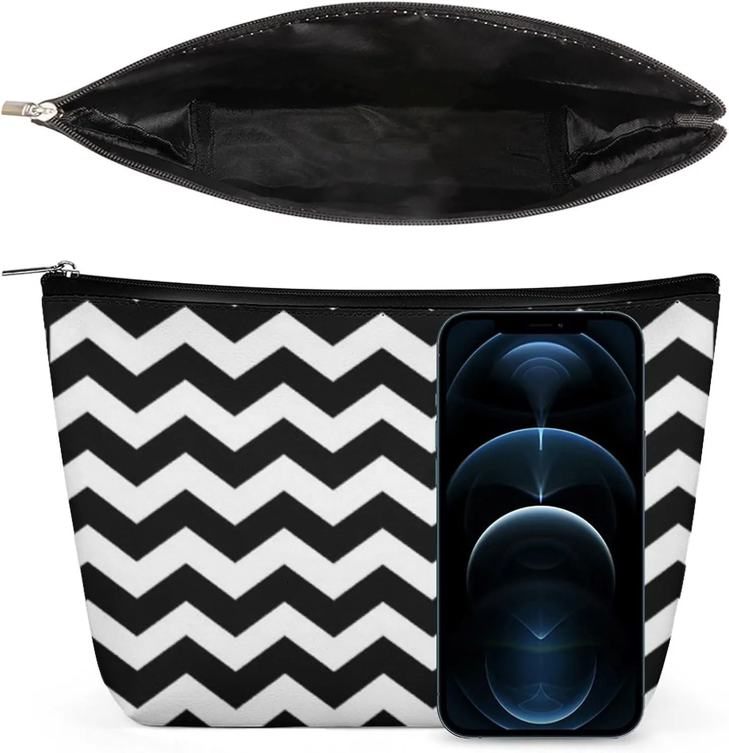 Elegant Makeup Bag, Chevron Black and White Cosmetic Bag Large Capacity Pouch Portable Organizer for Men & Women