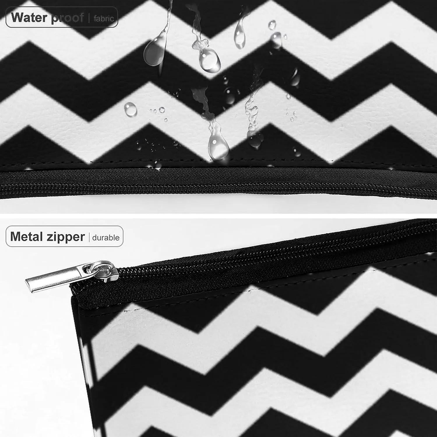 Elegant Makeup Bag, Chevron Black and White Cosmetic Bag Large Capacity Pouch Portable Organizer for Men & Women