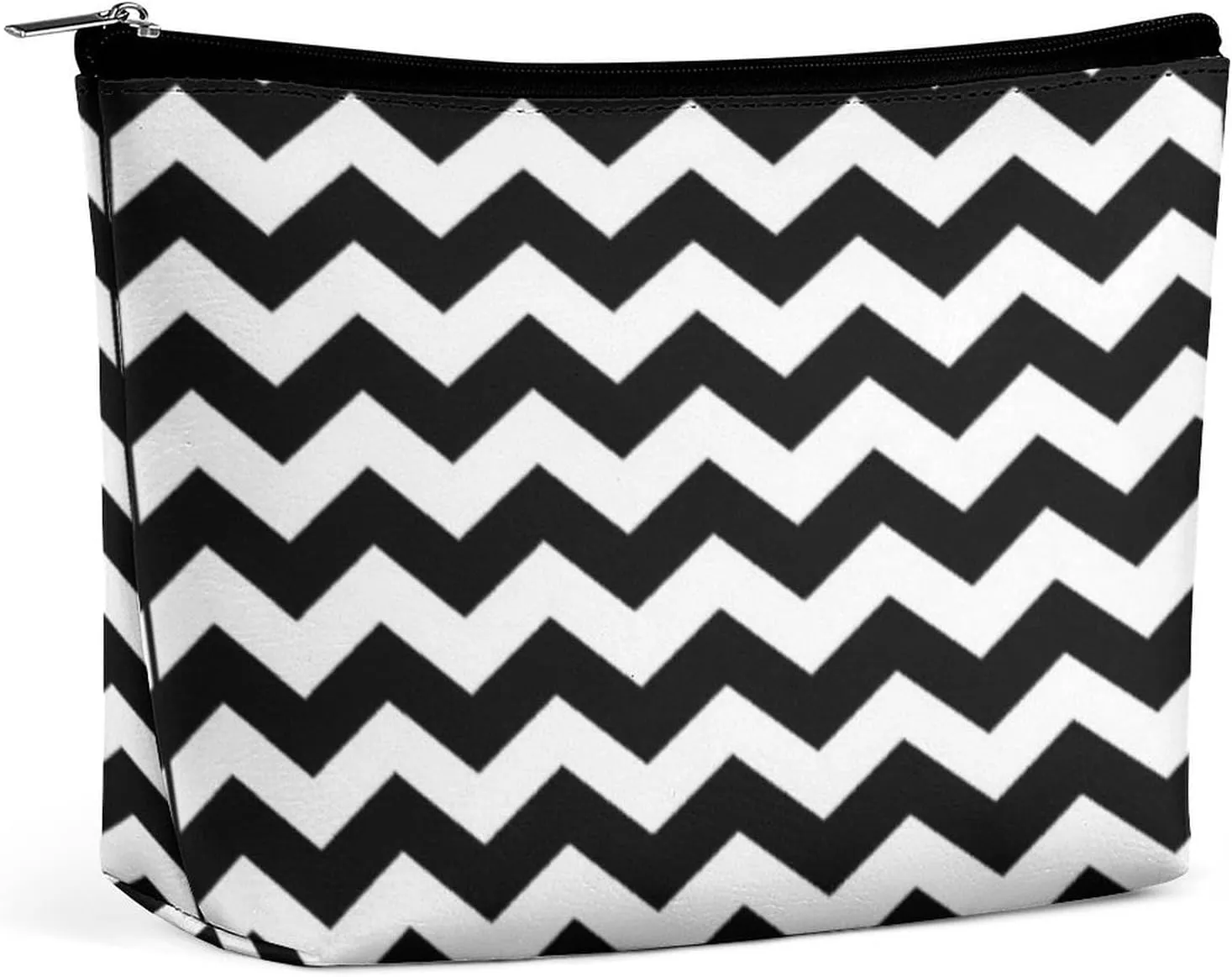 Elegant Makeup Bag, Chevron Black and White Cosmetic Bag Large Capacity Pouch Portable Organizer for Men & Women