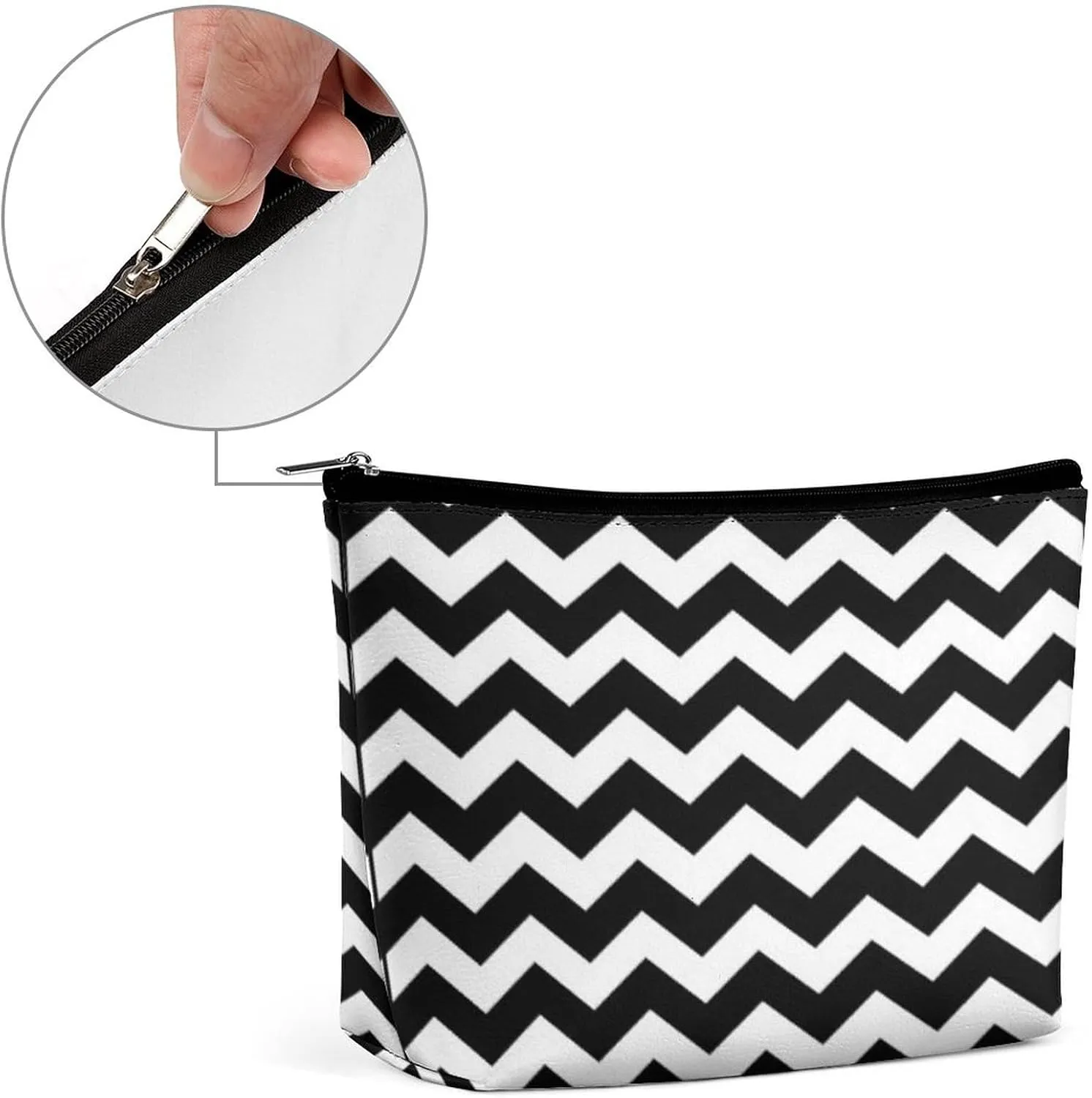 Elegant Makeup Bag, Chevron Black and White Cosmetic Bag Large Capacity Pouch Portable Organizer for Men & Women