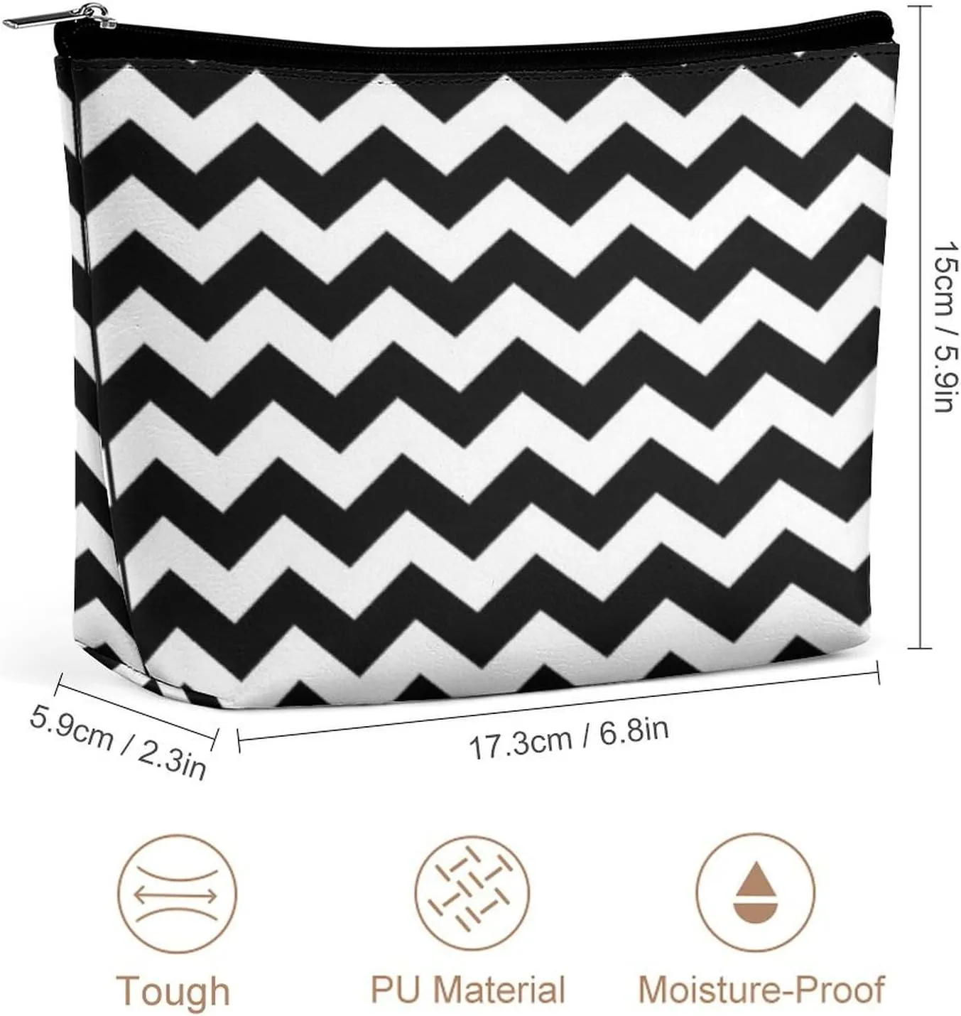 Elegant Makeup Bag, Chevron Black and White Cosmetic Bag Large Capacity Pouch Portable Organizer for Men & Women
