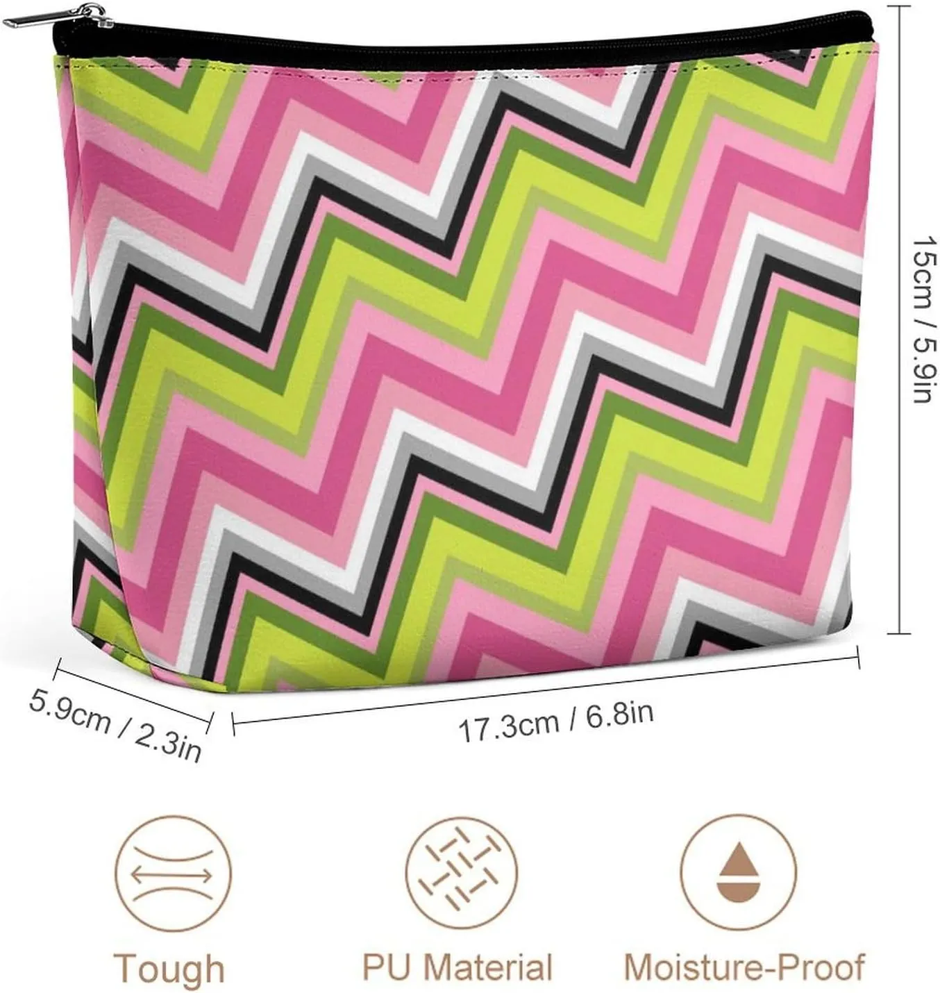 Elegant Makeup Bag, Colorful Chevron Patterns Cosmetic Bag Large Capacity Pouch Portable Organizer for Men & Women