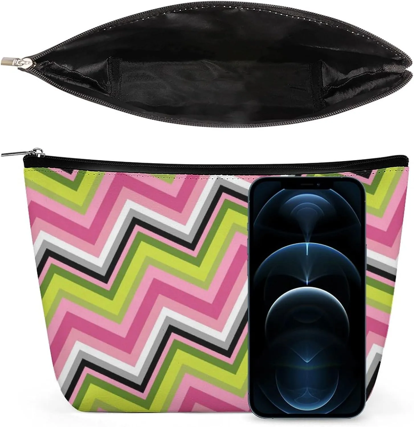 Elegant Makeup Bag, Colorful Chevron Patterns Cosmetic Bag Large Capacity Pouch Portable Organizer for Men & Women