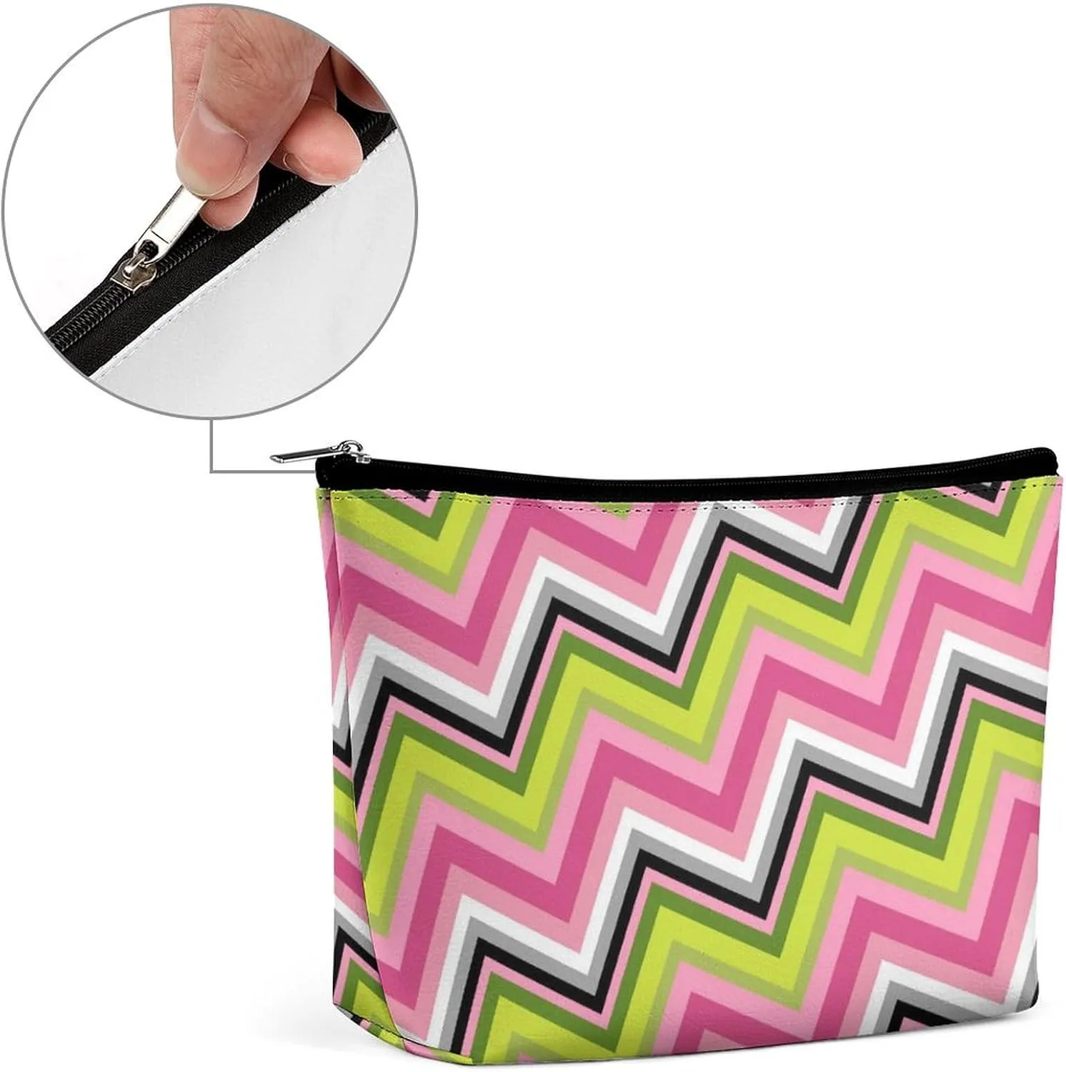 Elegant Makeup Bag, Colorful Chevron Patterns Cosmetic Bag Large Capacity Pouch Portable Organizer for Men & Women