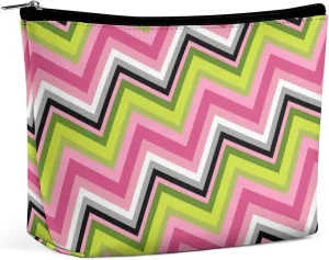 Elegant Makeup Bag, Colorful Chevron Patterns Cosmetic Bag Large Capacity Pouch Portable Organizer for Men & Women