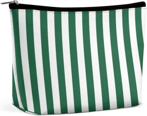 Elegant Makeup Bag, Vintage Classic Green & White Stripes Cosmetic Bag Large Capacity Pouch Portable Organizer for Men & Women