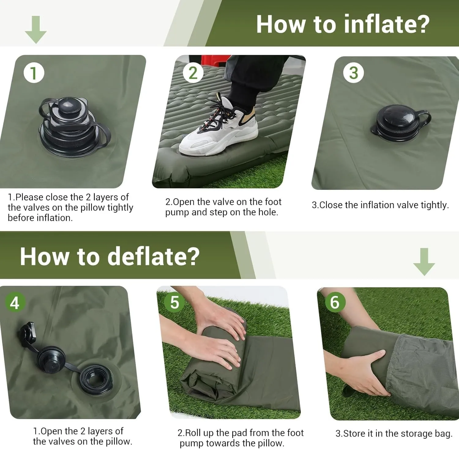 Elegear Double Sleeping Pad for Camping, 4" Ultra-Thick Self Inflating Camping Pad 2 Person with Pillow Built-in Foot Pump, Portable Camping Sleeping Mat for Backpacking, Hiking, Tent(Army Green Full)