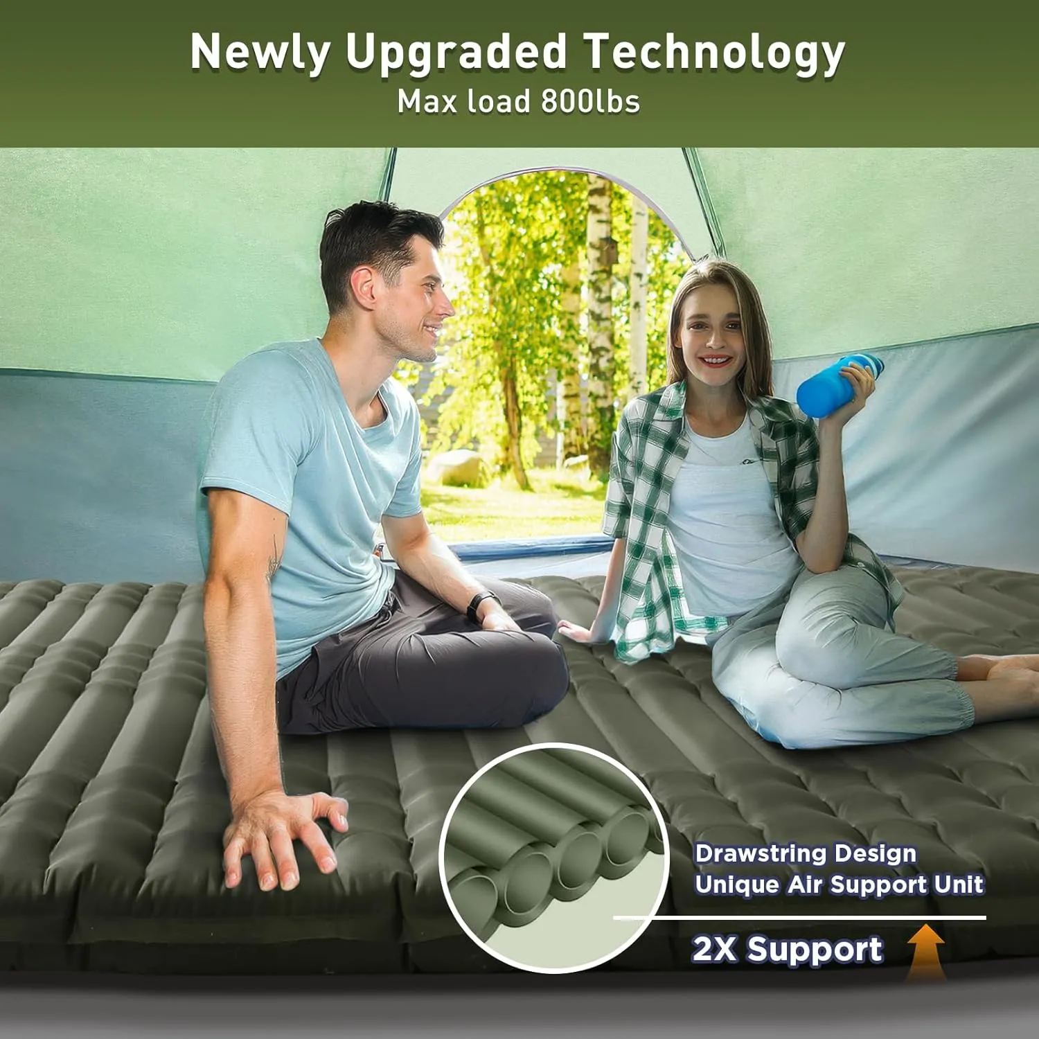 Elegear Double Sleeping Pad for Camping, 4" Ultra-Thick Self Inflating Camping Pad 2 Person with Pillow Built-in Foot Pump, Portable Camping Sleeping Mat for Backpacking, Hiking, Tent(Army Green Full)