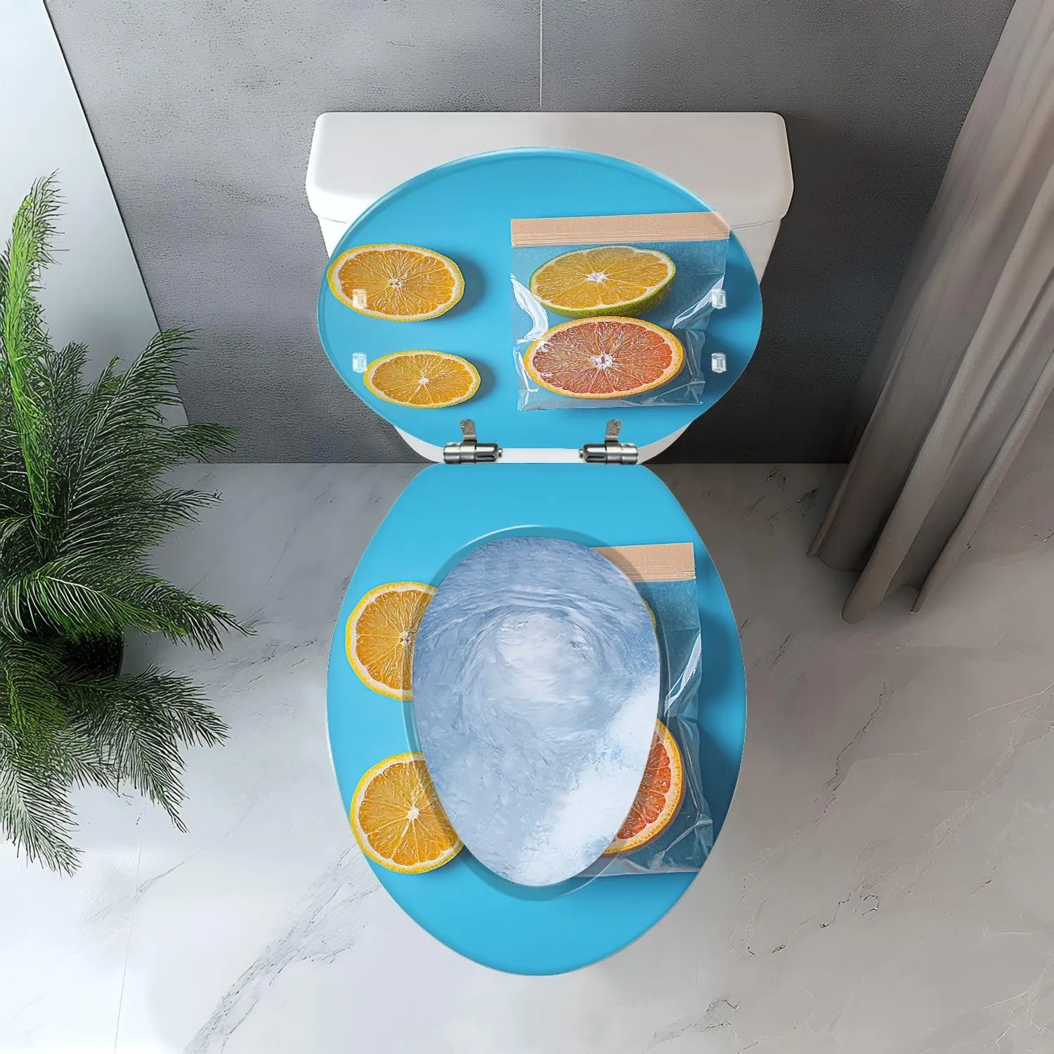 Elongated Toilet Seat Ripe grapefruit orange blue craft bag dried citrus fruits grapefruits Art Resin Toilet Seat with Cover Easy to Install Quietly Close Quick Release Hinges Decorative