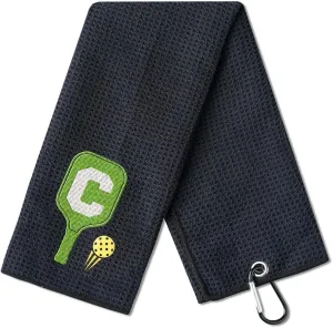 Embroidered Pickleball Towel, Funny Pickleball Gifts for Men Women, Pickleball Lovers, Pickleball Player on Birthday, Christmas, Retirement, 16"x 24" Microfiber Towel, Initial C