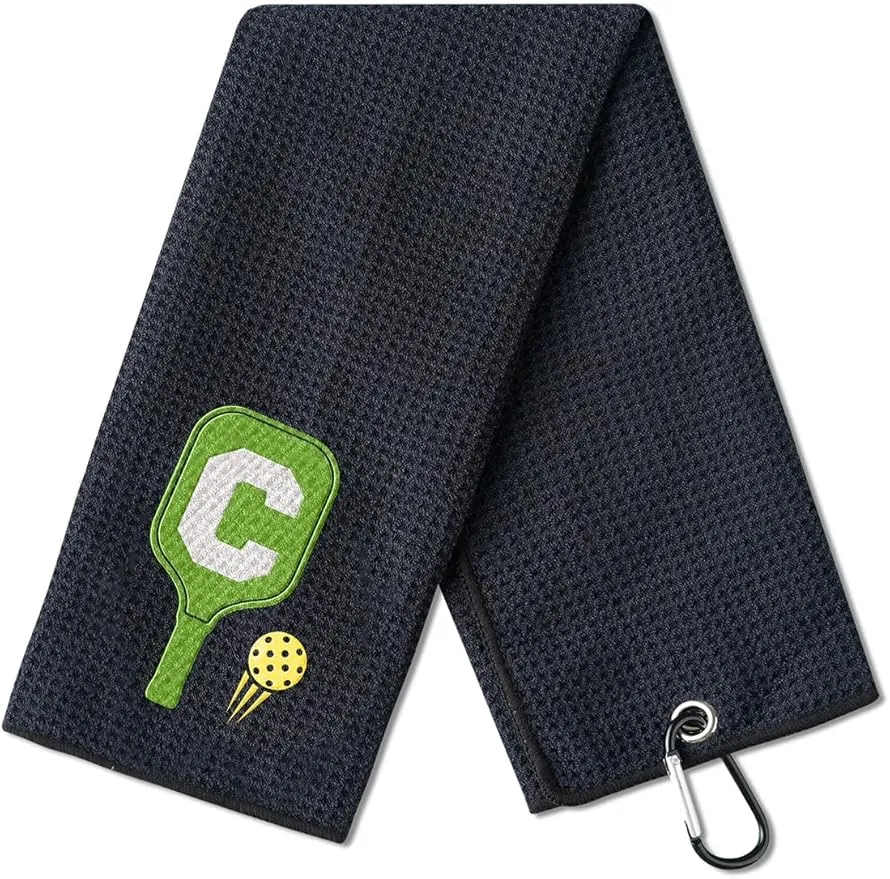 Embroidered Pickleball Towel, Funny Pickleball Gifts for Men Women, Pickleball Lovers, Pickleball Player on Birthday, Christmas, Retirement, 16"x 24" Microfiber Towel, Initial C