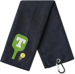 Embroidered Pickleball Towel, Funny Pickleball Gifts for Men Women, Pickleball Lovers, Pickleball Player on Birthday, Christmas, Retirement, 16"x 24" Microfiber Towel, Initial T