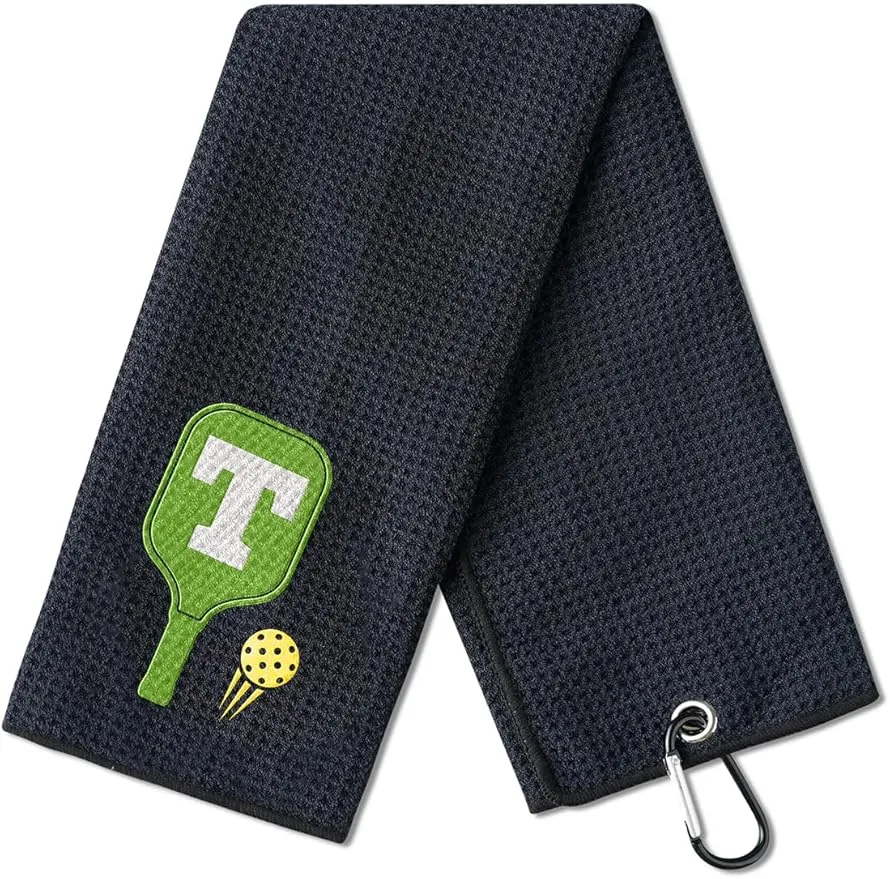 Embroidered Pickleball Towel, Funny Pickleball Gifts for Men Women, Pickleball Lovers, Pickleball Player on Birthday, Christmas, Retirement, 16"x 24" Microfiber Towel, Initial T