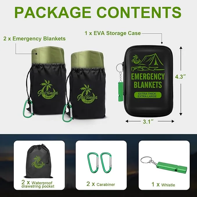 Emergency Blankets for Survival, 2-Pack/4-Pack Space Blankets, Gigantic & Extremely Thick Survival Blanket, Suitable for Outdoor Survival, Camping, and Hiking
