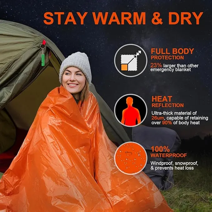 Emergency Blankets for Survival, 2-Pack/4-Pack Space Blankets, Gigantic & Extremely Thick Survival Blanket, Suitable for Outdoor Survival, Camping, and Hiking