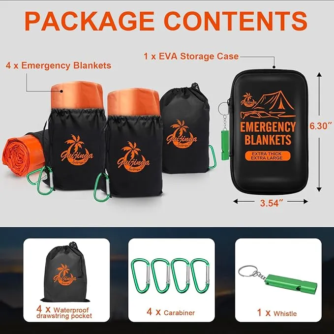 Emergency Blankets for Survival, 2-Pack/4-Pack Space Blankets, Gigantic & Extremely Thick Survival Blanket, Suitable for Outdoor Survival, Camping, and Hiking