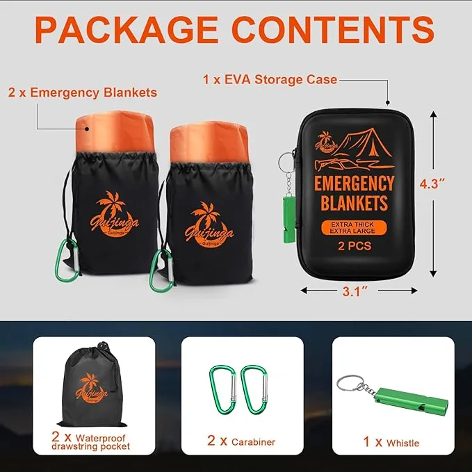 Emergency Blankets for Survival, 2-Pack/4-Pack Space Blankets, Gigantic & Extremely Thick Survival Blanket, Suitable for Outdoor Survival, Camping, and Hiking