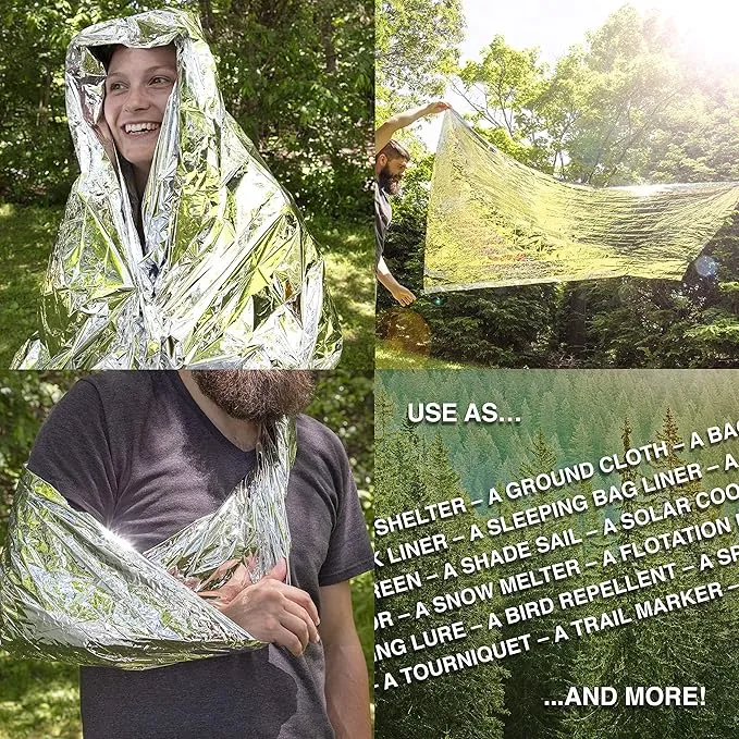 Emergency Mylar Thermal Blankets (10 Pack) Survival Kit Camping Space Blanket - Perfect for Hiking, Outdoors, Marathon Runs or First Aid Set- Bug Out Bag Essential - Keep Heat Insulated
