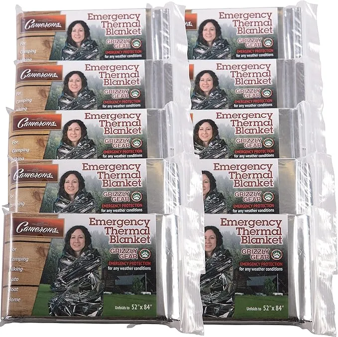 Emergency Mylar Thermal Blankets (10 Pack) Survival Kit Camping Space Blanket - Perfect for Hiking, Outdoors, Marathon Runs or First Aid Set- Bug Out Bag Essential - Keep Heat Insulated