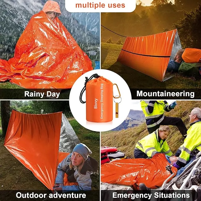Emergency Sleeping Bags Thermal-Emergency-Blankets Ultralight Space Blankets Survival Waterproof Bivy Sack Multi-Purpose Survival Gear for Hiking, Camping, First Aid Kits, Outdoor Survival Gear