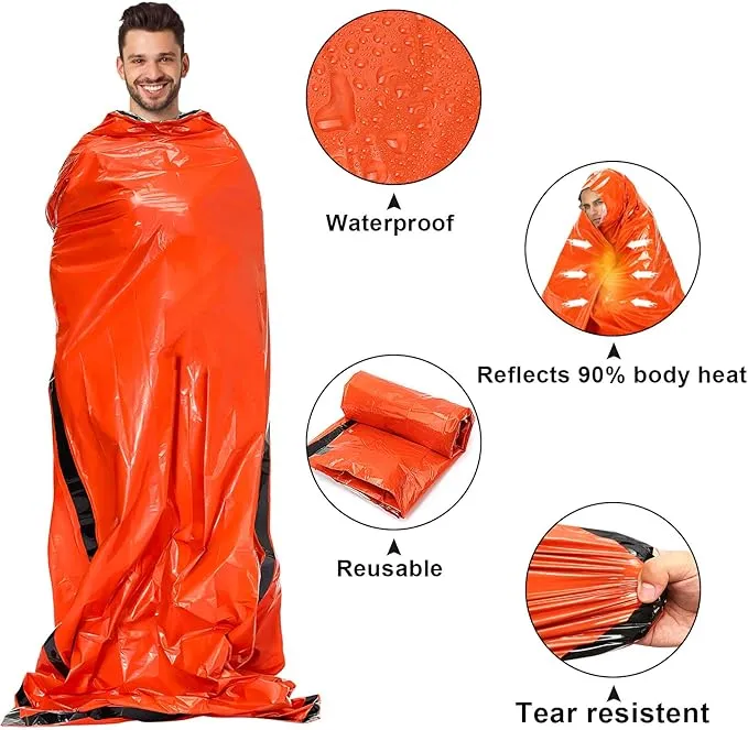 Emergency Sleeping Bags Thermal-Emergency-Blankets Ultralight Space Blankets Survival Waterproof Bivy Sack Multi-Purpose Survival Gear for Hiking, Camping, First Aid Kits, Outdoor Survival Gear