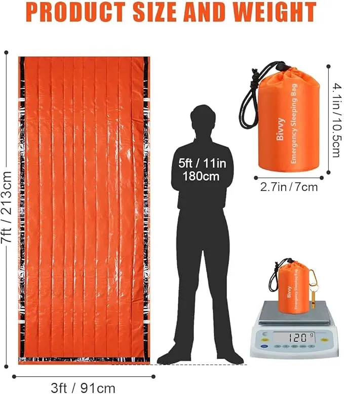 Emergency Sleeping Bags Thermal-Emergency-Blankets Ultralight Space Blankets Survival Waterproof Bivy Sack Multi-Purpose Survival Gear for Hiking, Camping, First Aid Kits, Outdoor Survival Gear