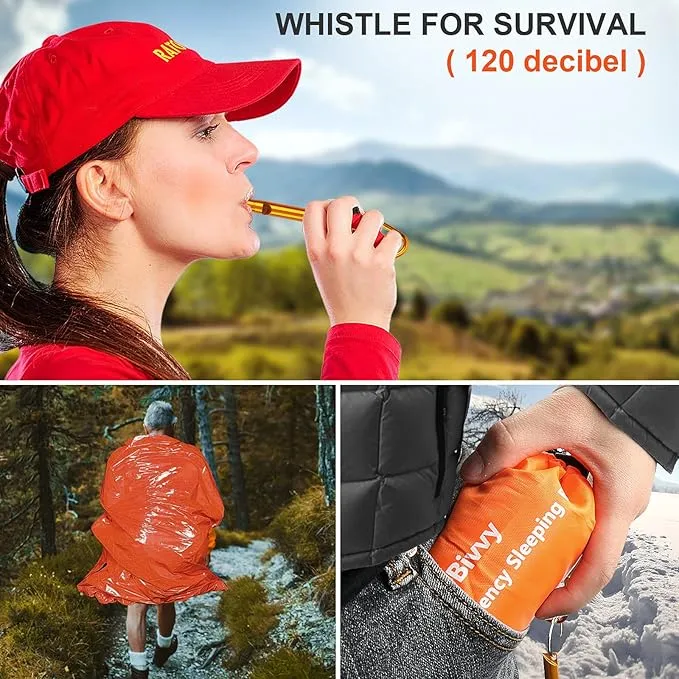 Emergency Sleeping Bags Thermal-Emergency-Blankets Ultralight Space Blankets Survival Waterproof Bivy Sack Multi-Purpose Survival Gear for Hiking, Camping, First Aid Kits, Outdoor Survival Gear
