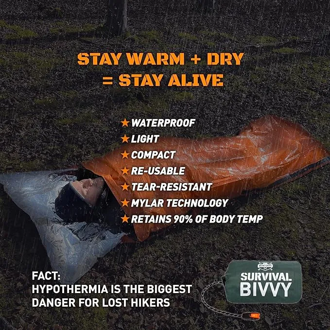 Emergency Survival Bivvy, Sleeping Bag, Hiking Essentials, Bivy Sack, Outdoor Gear and Equipment, Camping Accessories.