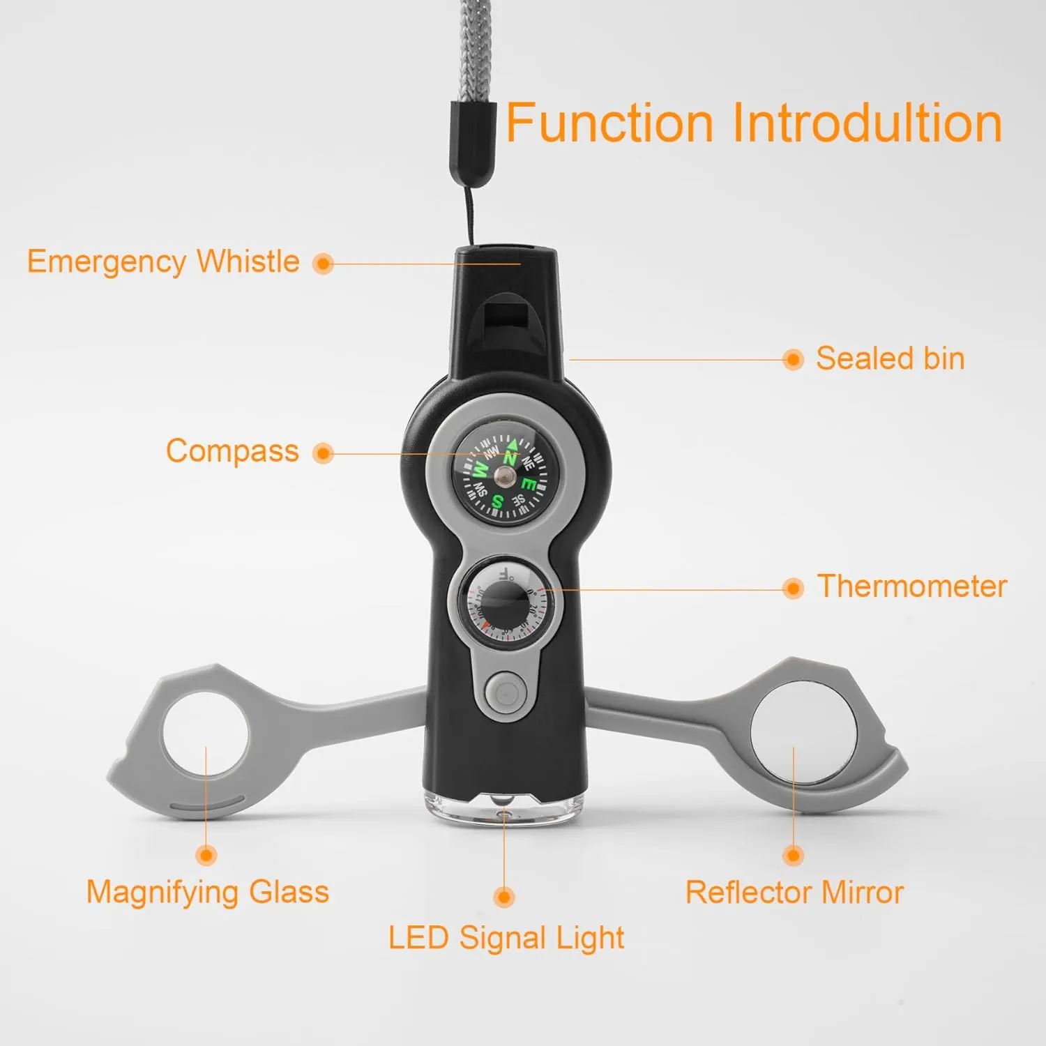 Emergency Survival Function Whistle, Outdoor Multifunctional Tool Safety Whistle with Lanyard, Ideal for Kayaking, Boating, Hiking, Camping, Climbing, Hunting, Fishing
