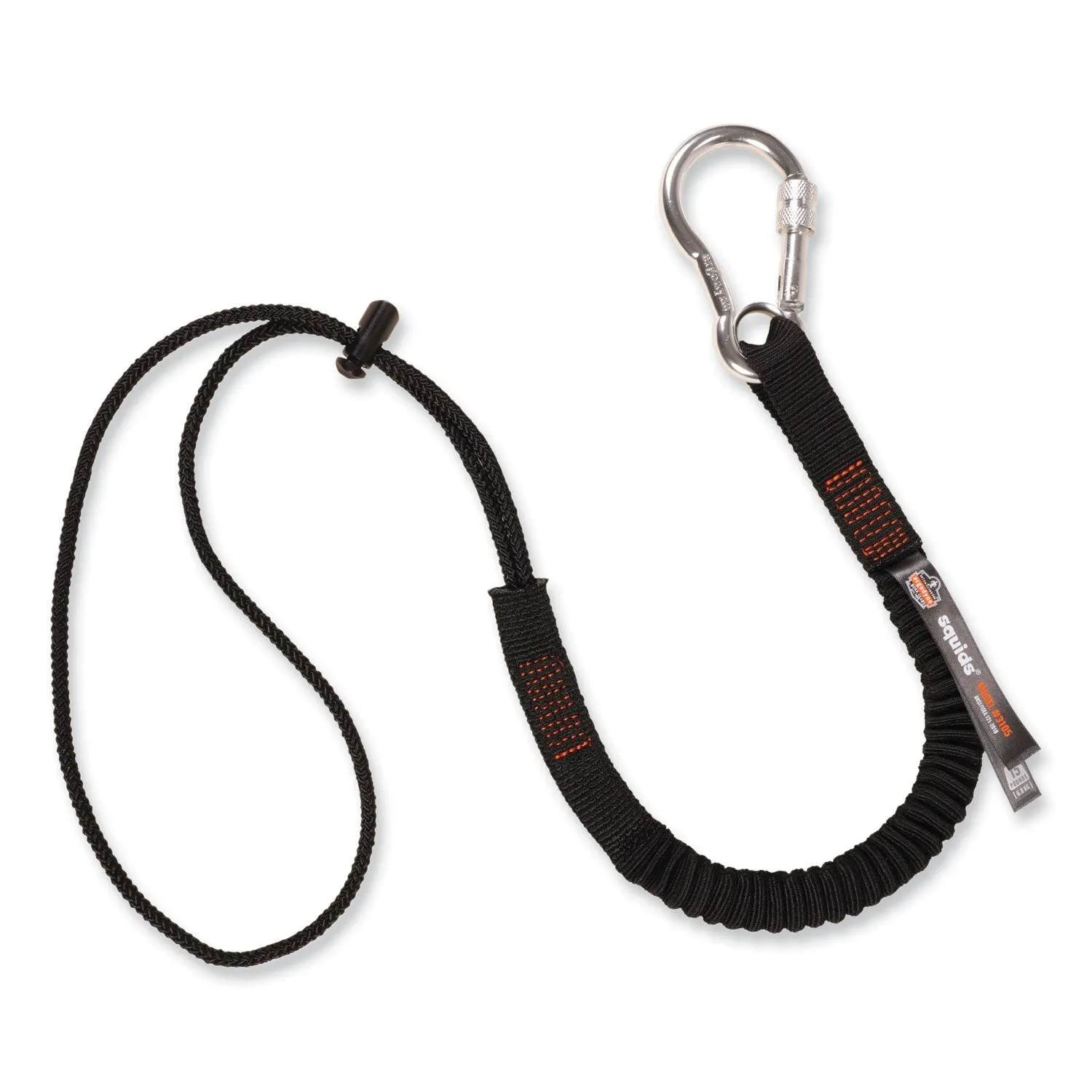 ergodyne® Squids 3105 Tool Lanyard with Aluminum Carabiner   Cinch-Loop, 15 lb Max Working Capacity, 32" to 48" Long, Black