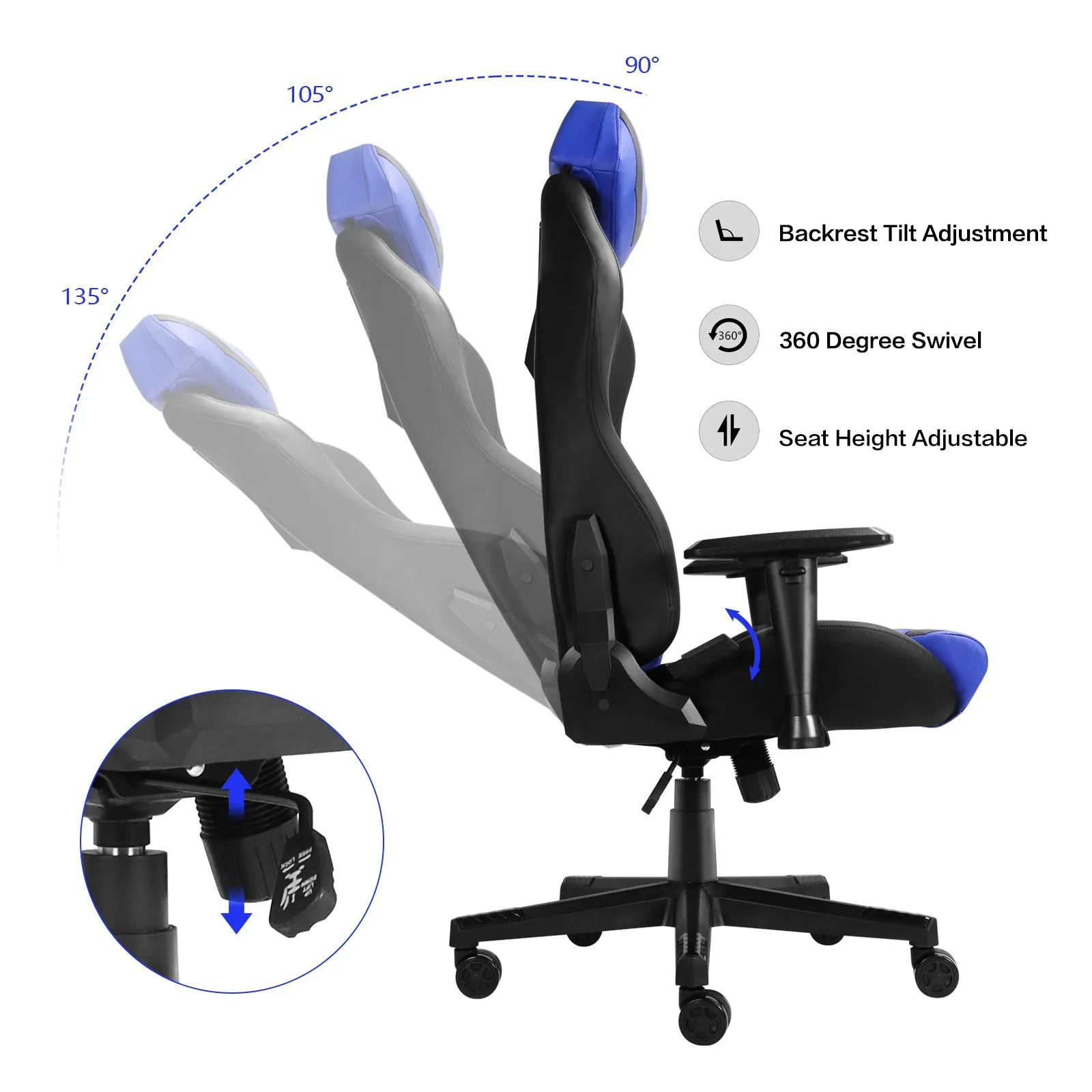 Ergonomic Gaming Chairs for Adults with High-Density Memory Foam | Swivel Comfortable Office Chair, Big and Tall Video Game Chair, High Back Computer Chair for Home, Office