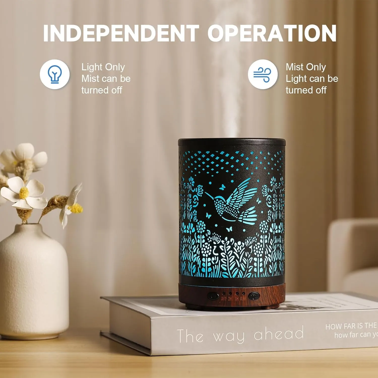 Essential Oil Diffuser 120ML Metal Aromatherapy Diffuser, Cool Mist Humidifier with Auto Shut-Off Protection 7 Color Lights for Home Office Spa (Bird)