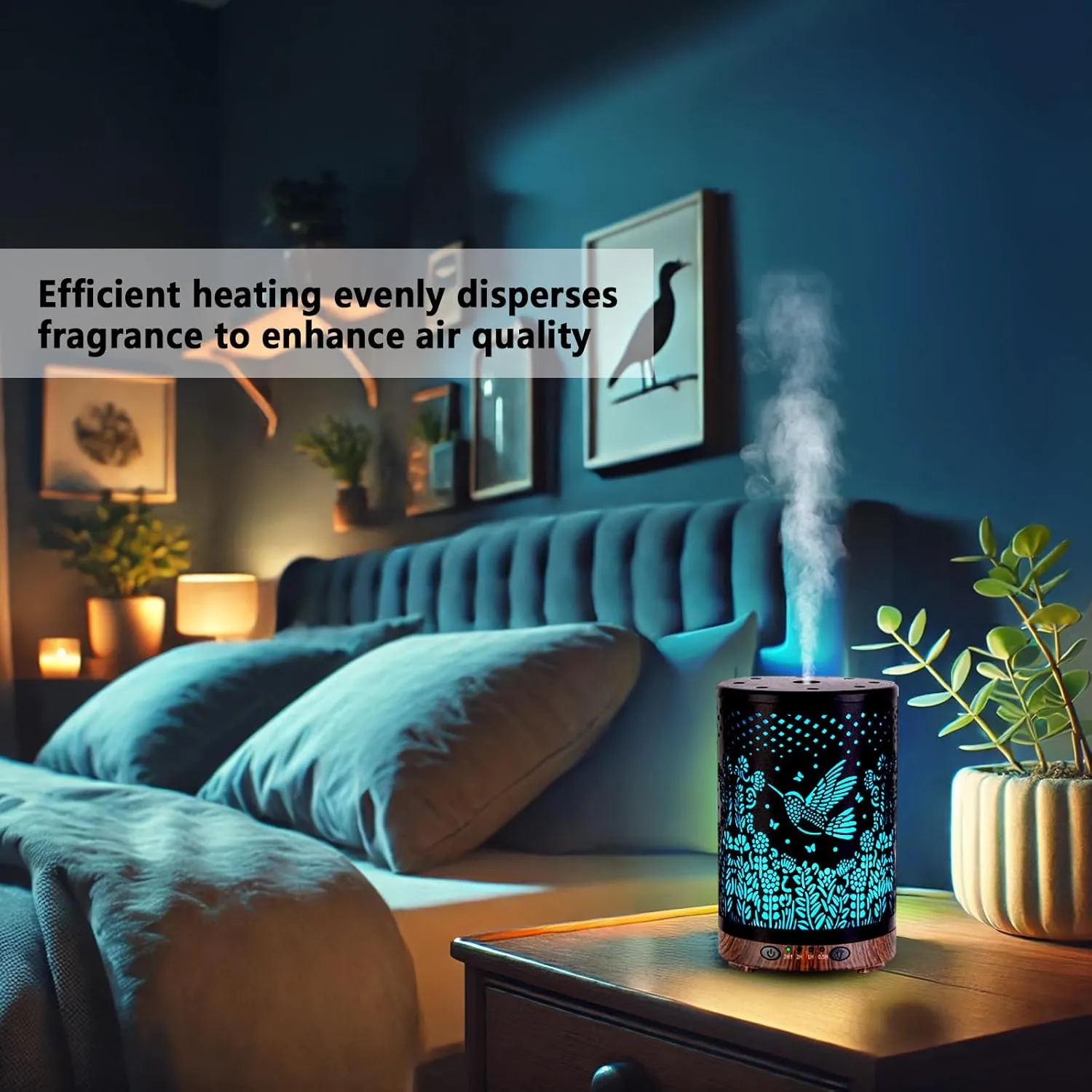 Essential Oil Diffuser 120ML Metal Aromatherapy Diffuser, Cool Mist Humidifier with Auto Shut-Off Protection 7 Color Lights for Home Office Spa (Bird)