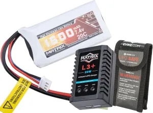Evike Airsoft - Matrix High Performance 7.4V Airsoft LiPo Battery Starter Pack w/BMS Smart Charger (Model: PEQ Type / 1500mAh / 15C / Small Tam.)