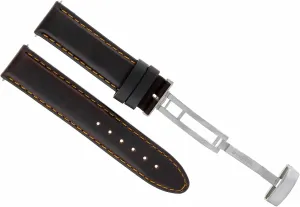 Ewatchparts 18mm Smooth Leather Watch Band Strap Compatible With Omega Seamaster Speeddmaster Moon Dark Brown With Orange Stitching