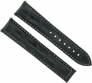 Ewatchparts 19mm Leather Watch Band Strap Compatible With Omega Speedmaster 1155 Reference 175.0084 Black With White Stitching