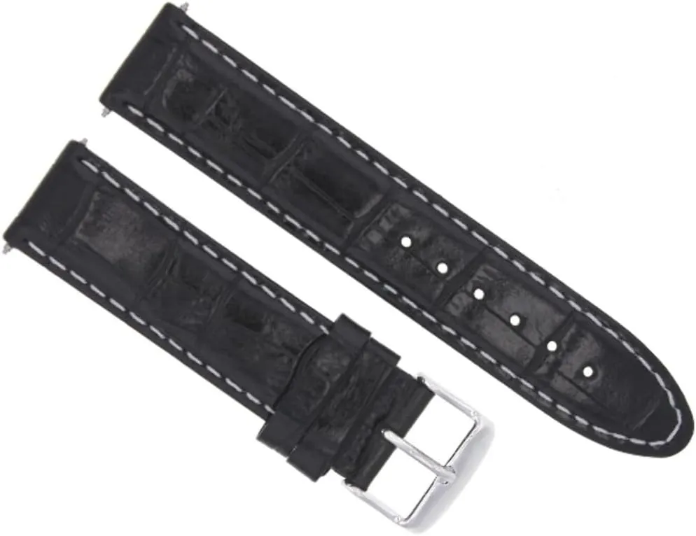 Ewatchparts 20mm Leather Watch Band Strap Compatible With 41mm Omega Seamaster Planet Ocean Black With White Stitching