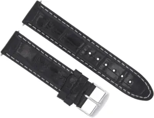 Ewatchparts 20mm Leather Watch Band Strap Compatible With 41mm Omega Seamaster Planet Ocean Black With White Stitching