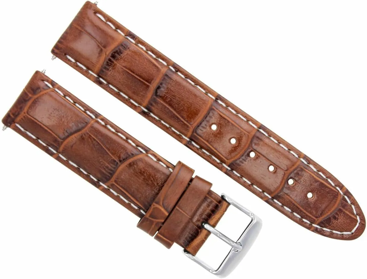 Ewatchparts 20mm Leather Watch Band Strap Compatible With Omega Seamaster Planet Ocean Light Brown/Tan With White Stitching